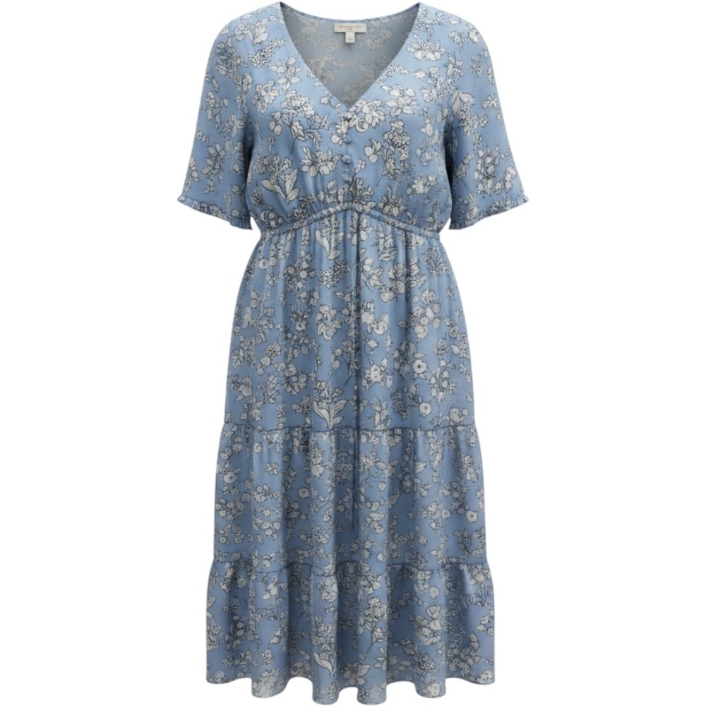 Wayward Fancies eShakti Blue Floral Tiered Midi Dress Plus 4X 28W Cottagecore
